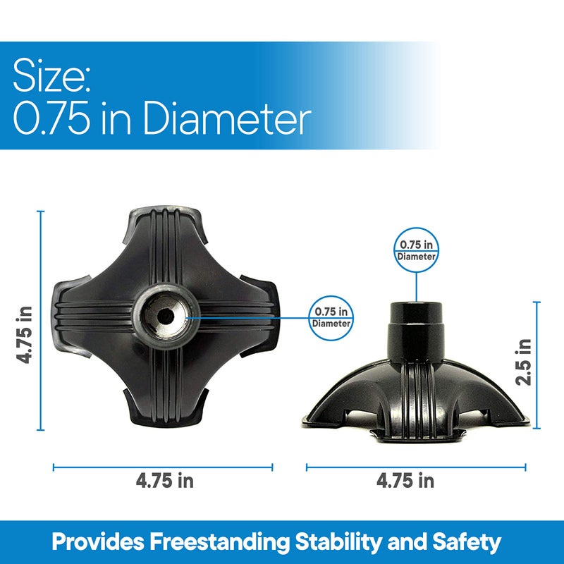 RMS Cane Tip - Self Standing Quad Base Replacement for Most Walking Canes, Walking Sticks, Folding Canes or Offset Quad Pod or Tripod Canes - 4 Prong Rubber Cane Foot Pad (Black) - Image 2